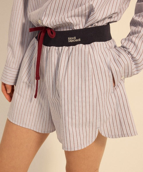 COTTON SHORTS STRIPE CONTRAST WAISTBAND
