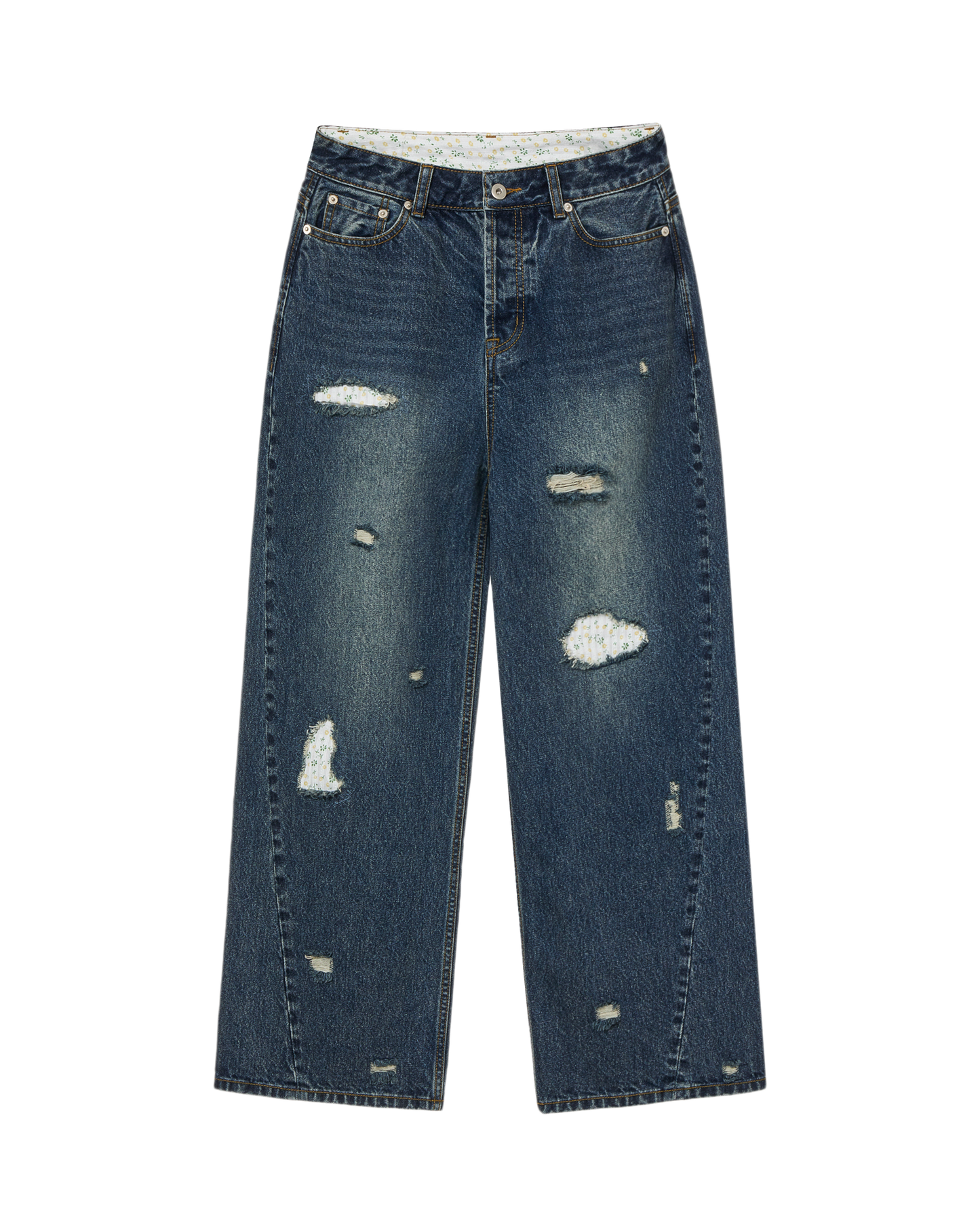 FLOWER PATCHWORK DENIM PANTS