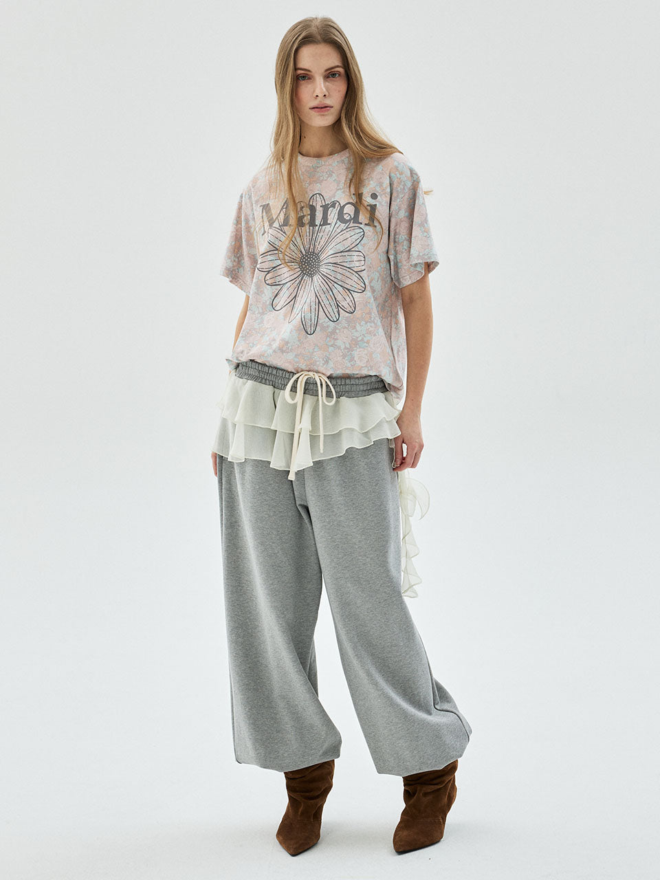 CHIFFON LAYERED JOGGER PANTS FRILL