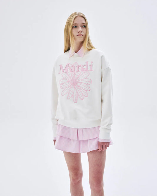 SWEATSHIRT FLOWERMARDI NEEDLEWORK-WHITE PINK