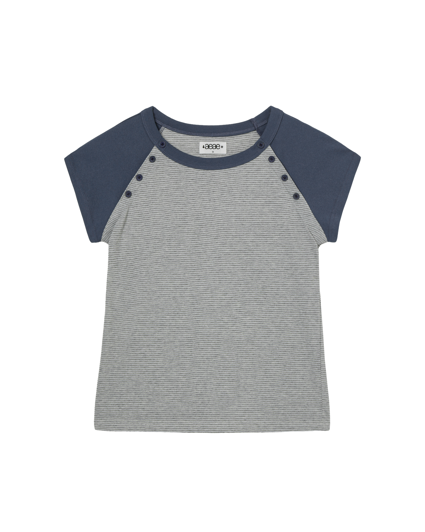 STRIPE BUTTON RAGLAN TEE