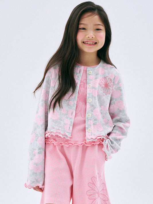 KIDS WAFFLE CARDIGAN FLEUR FRILL