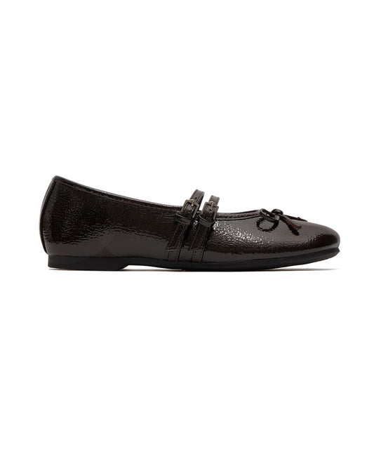 SQUARE TOE TWO STRAP MARYJANES(ENAMEL)-BROWN