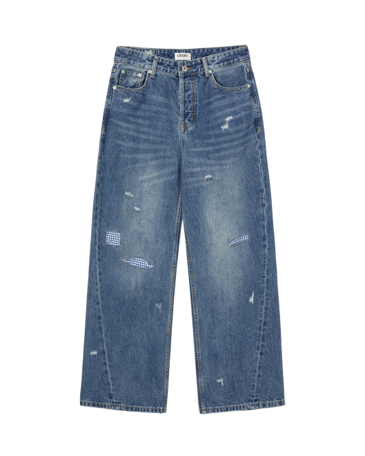 CHECK PATCHWORK DENIM PANTS