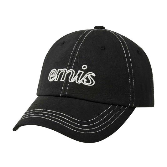 LETTERING LOGO WHITE STITCH BALL CAP-BLACK