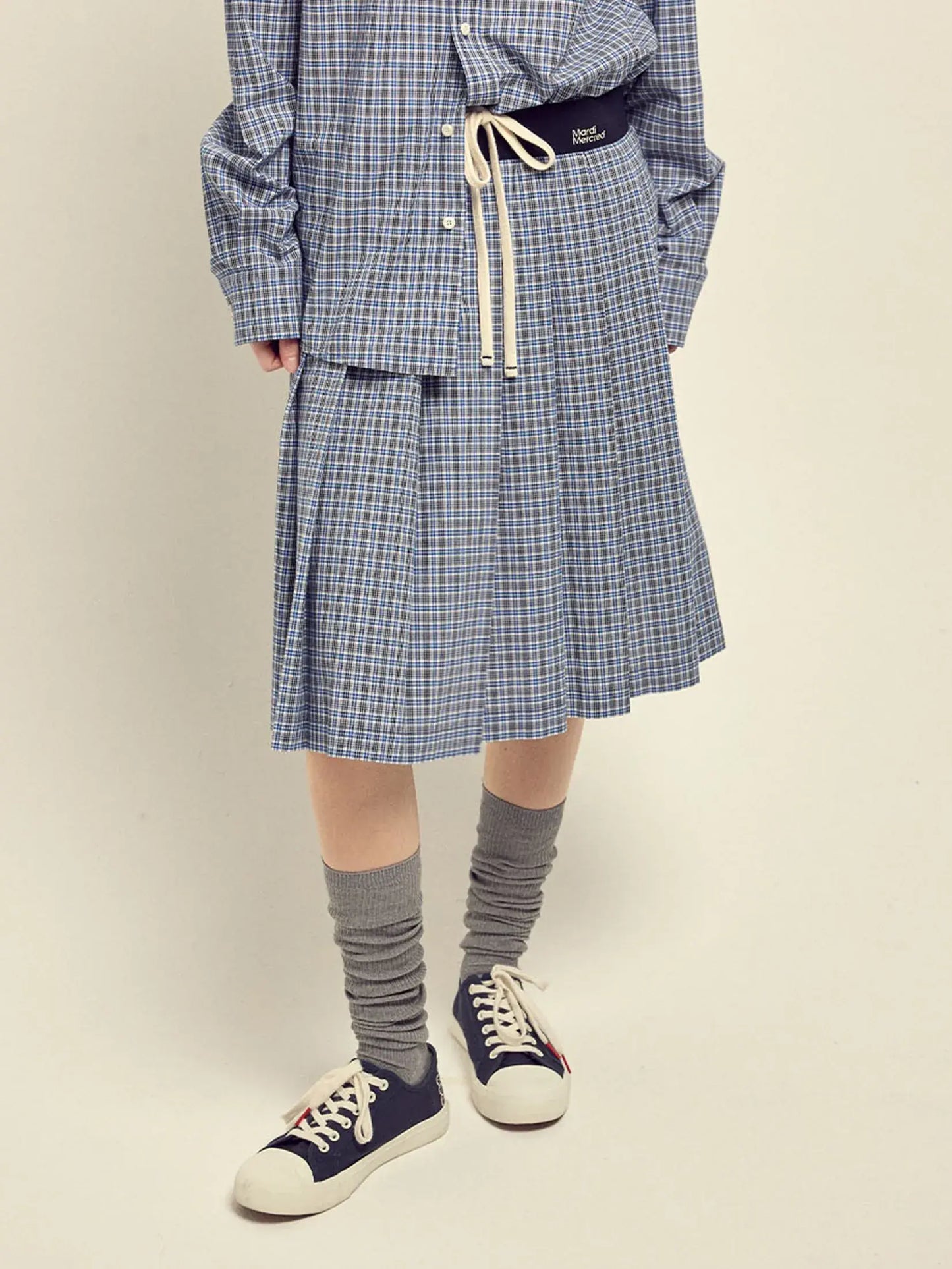 COTTON PLEATED MIDI SKIRT CHECK
