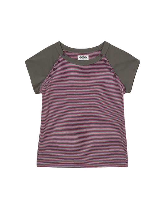 STRIPE BUTTON RAGLAN TEE
