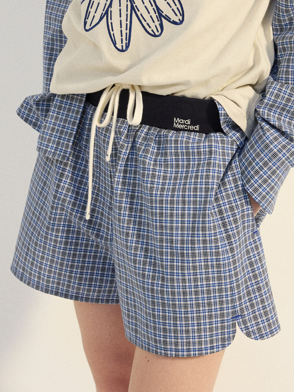 COTTON SHORTS CHECK CONTRAST WAISTBAND