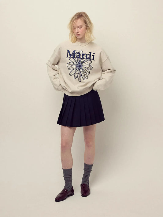SWEATSHIRT FLOWERMARDI NEEDLEWORK-OATMEAL NAVY