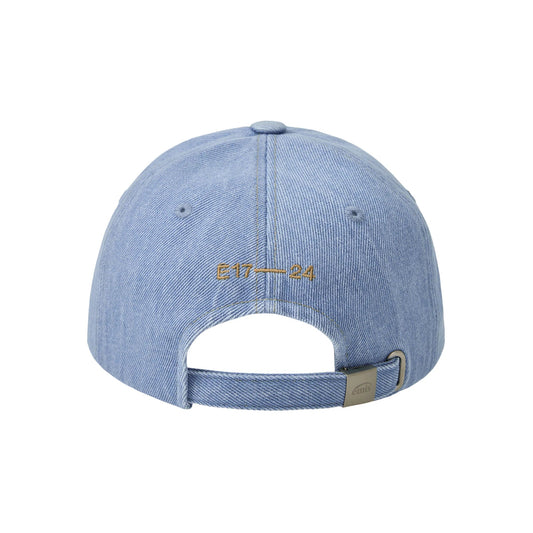 WASHED DENIM BALL CAP-LIGHT BLUE DENIM/BROWN