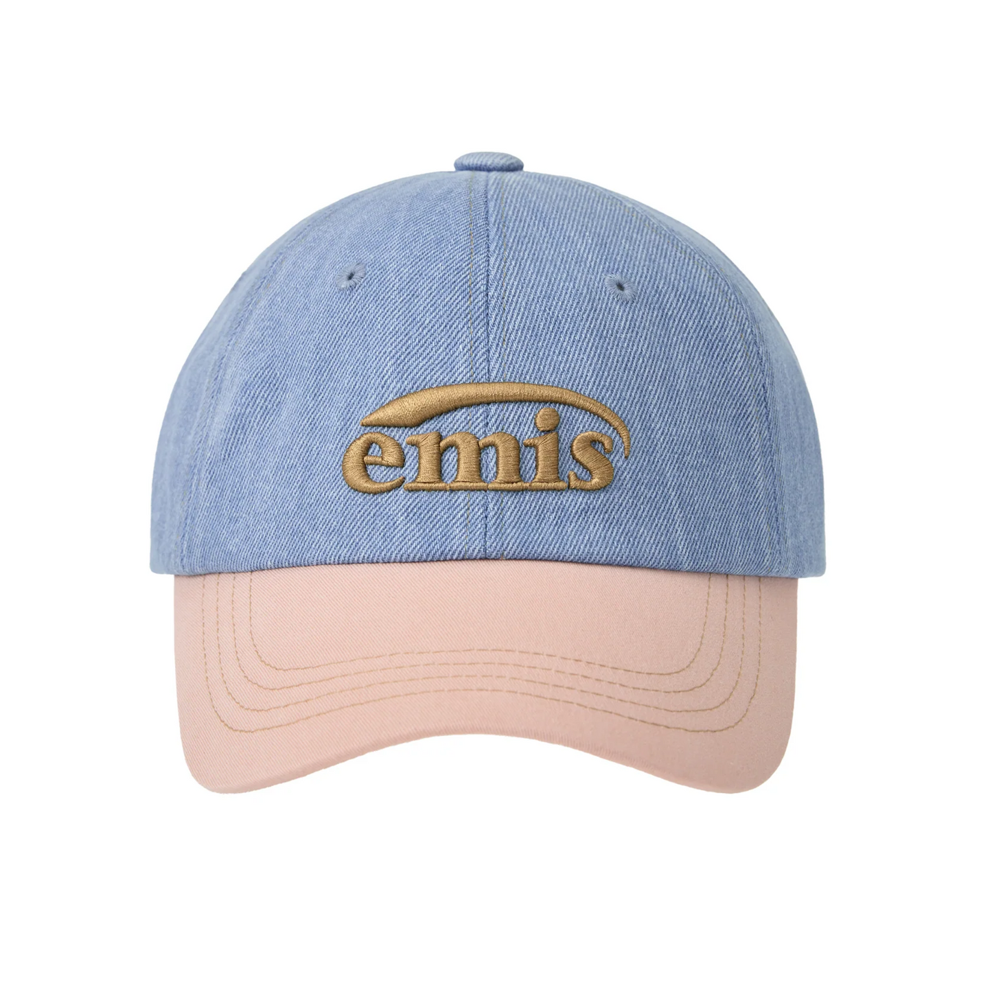 WASHED DENIM BALL CAP-LIGHT BLUE DENIM/PINK
