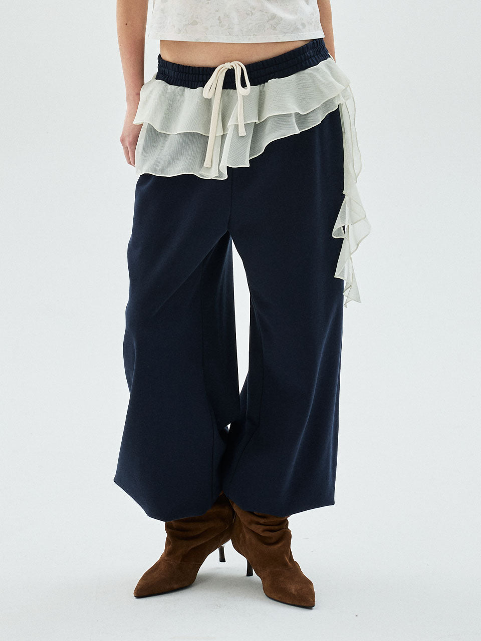 CHIFFON LAYERED JOGGER PANTS FRILL