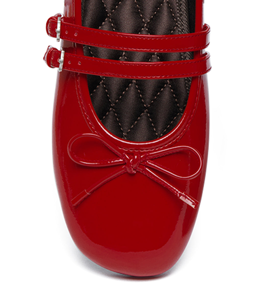 SQUARE TOE TWO STRAP MARYJANES(ENAMEL)-RED