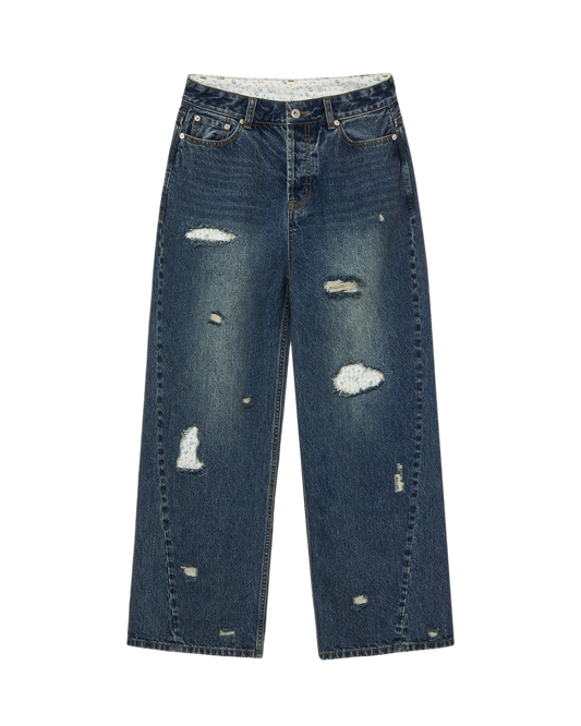 FLOWER PATCHWORK DENIM PANTS