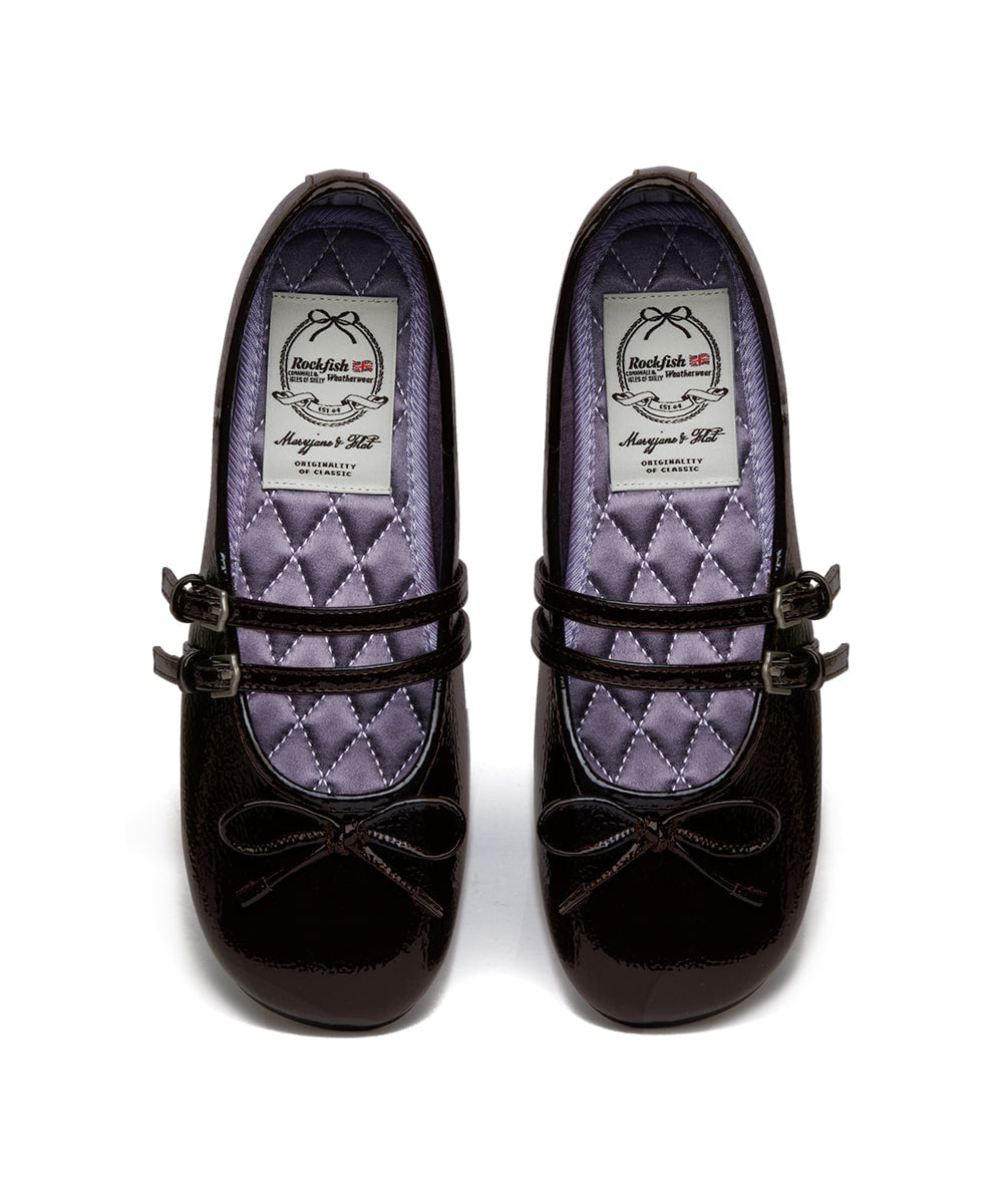 SQUARE TOE TWO STRAP MARYJANES(ENAMEL)-BROWN
