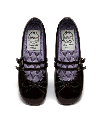 SQUARE TOE TWO STRAP MARYJANES(ENAMEL)-BROWN