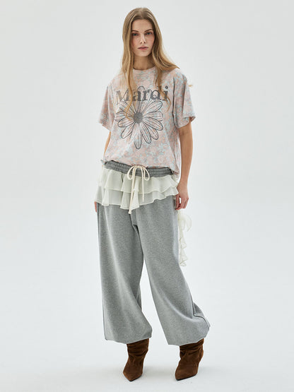 CHIFFON LAYERED JOGGER PANTS FRILL