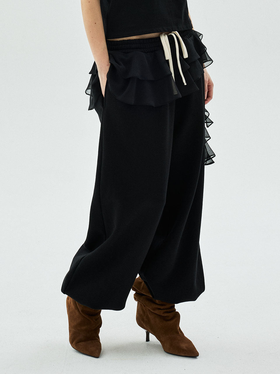 CHIFFON LAYERED JOGGER PANTS FRILL