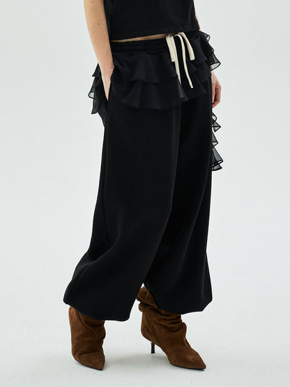 CHIFFON LAYERED JOGGER PANTS FRILL