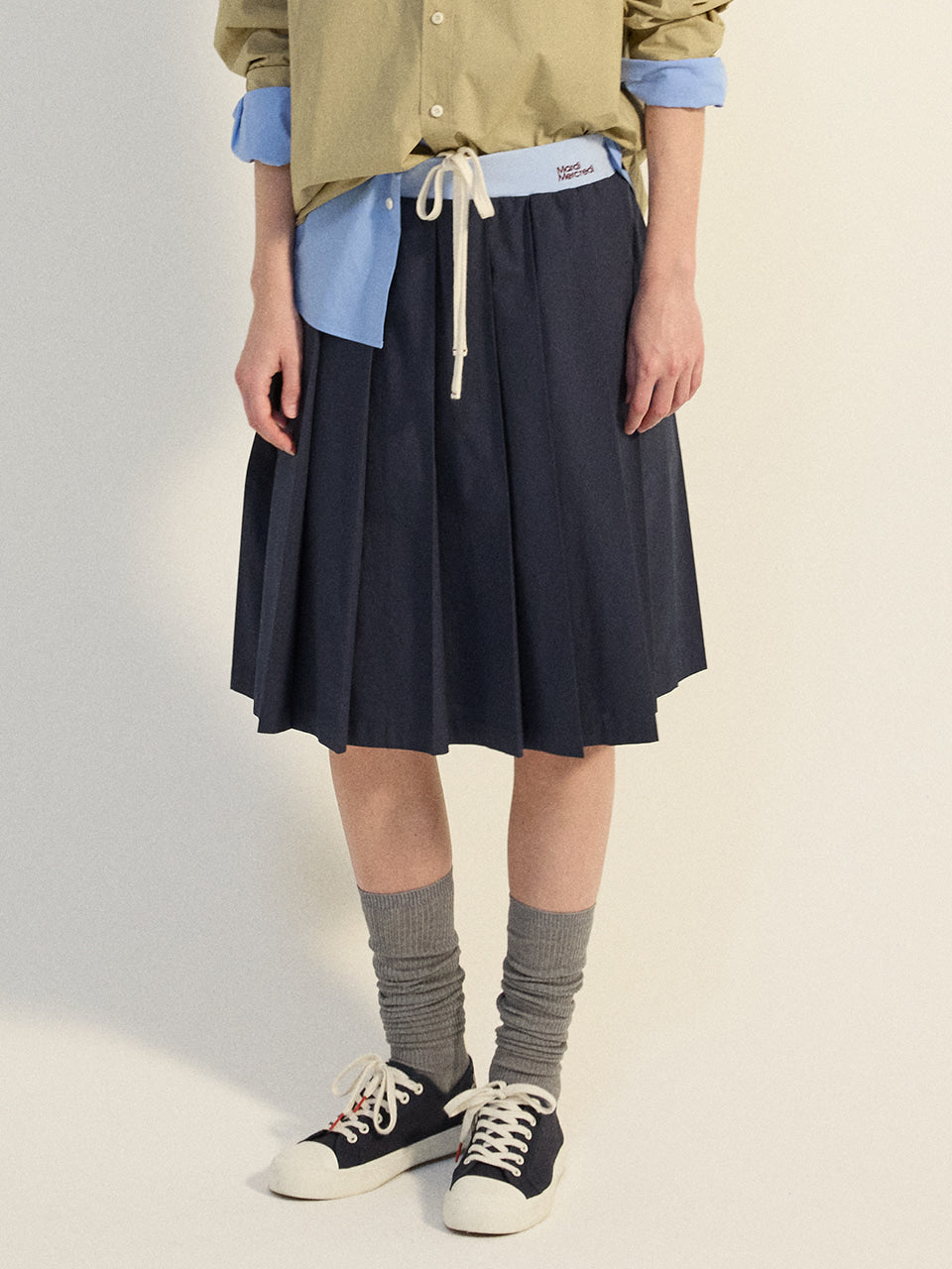 COTTON PLEATED MIDI SKIRT