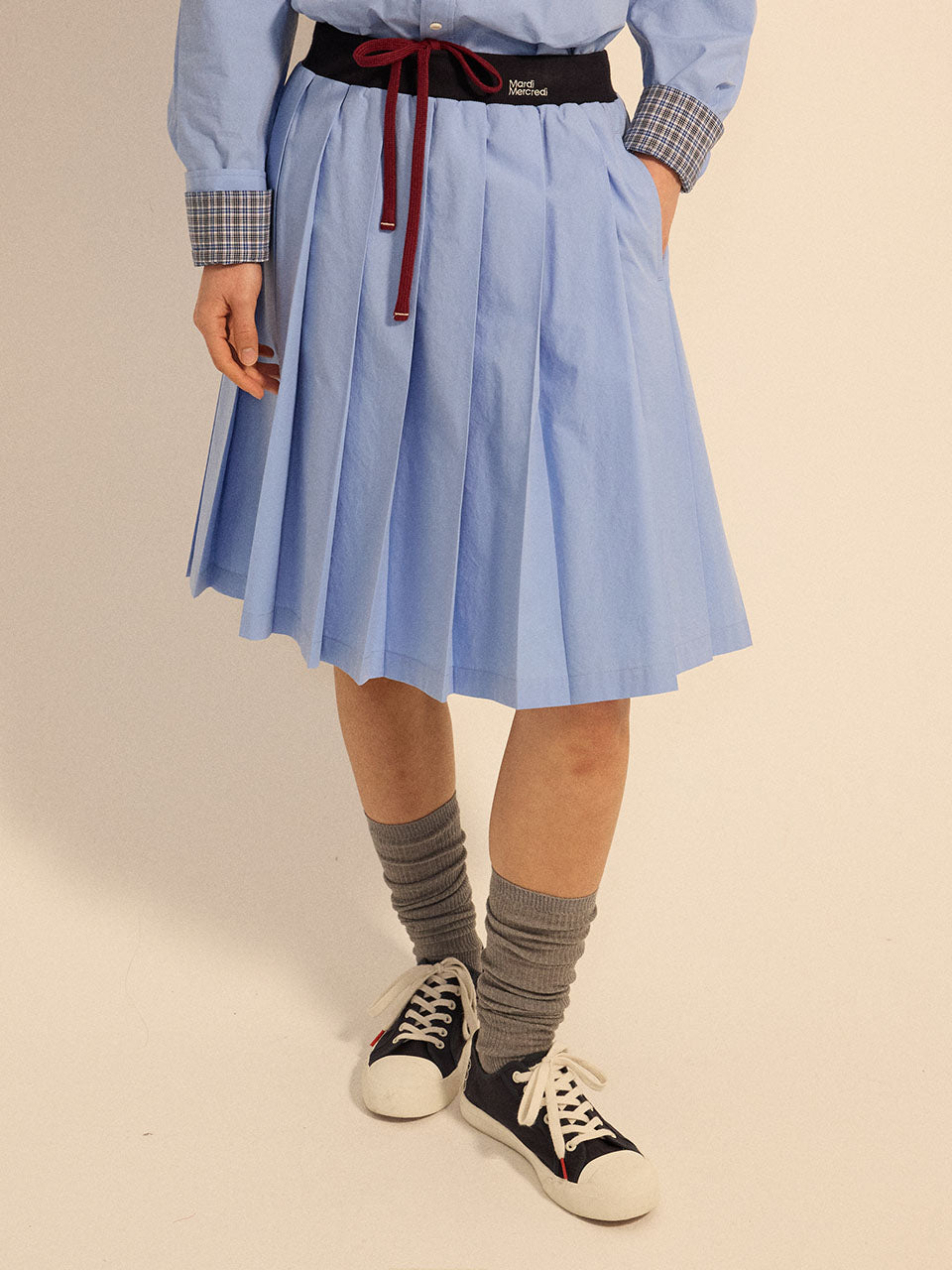 COTTON PLEATED MIDI SKIRT