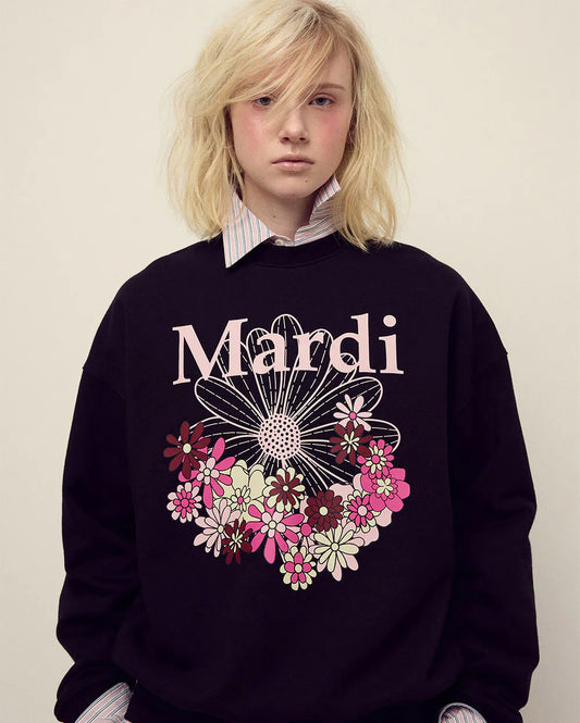 SWEATSHIRT FLOWERMARDI JARDIN-BLACK PALEPINK