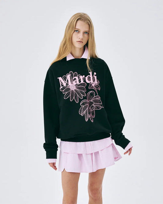 SWEATSHIRT TRIPLE FLOWER-BLACK PINK