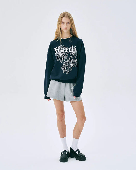 SWEATSHIRT TRIPLE FLOWER-NAVY WHITE