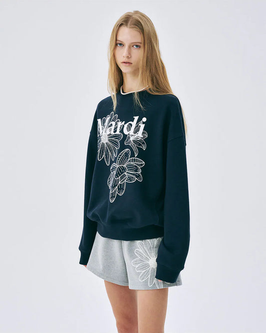 SWEATSHIRT TRIPLE FLOWER-NAVY WHITE