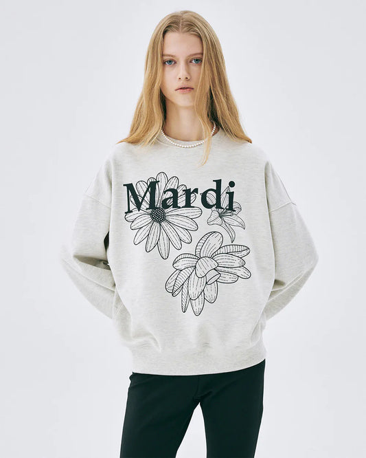 SWEATSHIRT TRIPLE FLOWER-OATMEAL BLACK