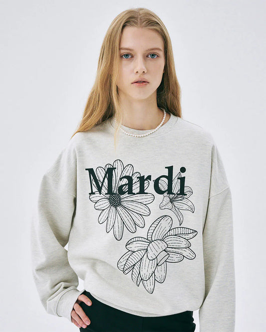 SWEATSHIRT TRIPLE FLOWER-OATMEAL BLACK