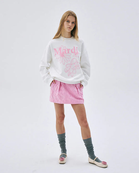 SWEATSHIRT TRIPLE FLOWER-WHITE PINK