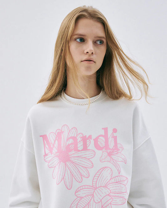 SWEATSHIRT TRIPLE FLOWER-WHITE PINK