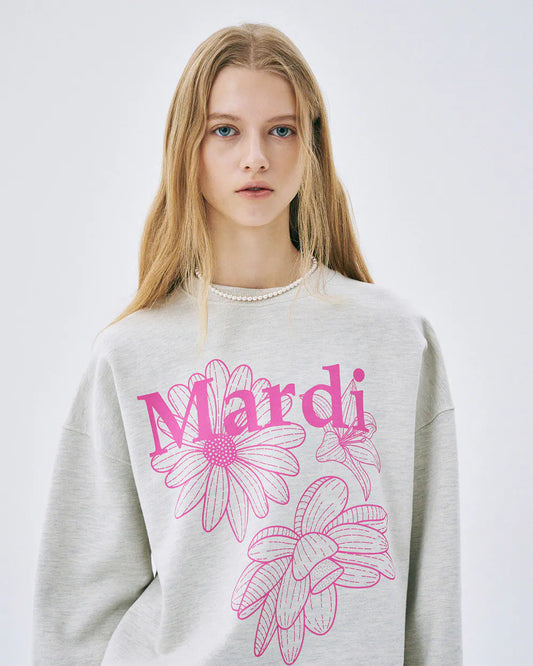 SWEATSHIRT TRIPLE FLOWER-OATMEAL PINK