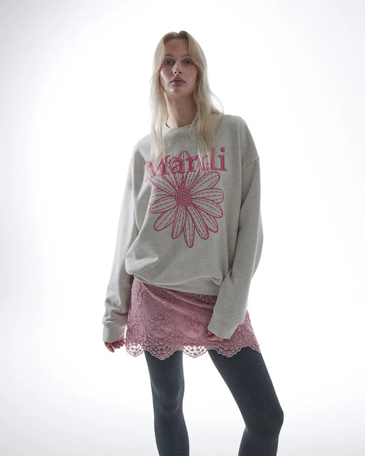 SWEATSHIRT FLOWERMARDI NEEDLEWORK-OATMEAL PINK