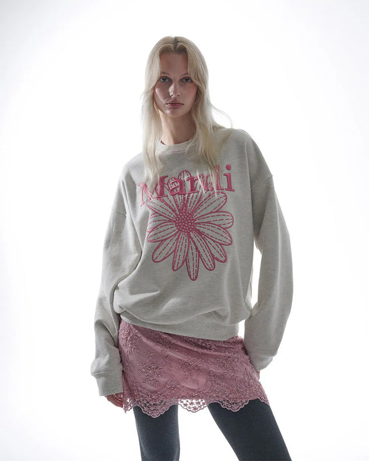 SWEATSHIRT FLOWERMARDI NEEDLEWORK-OATMEAL PINK