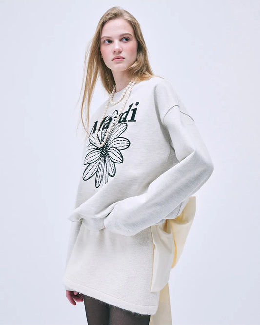 SWEATSHIRT FLOWERMARDI NEEDLEWORK-OATMEAL BLACK