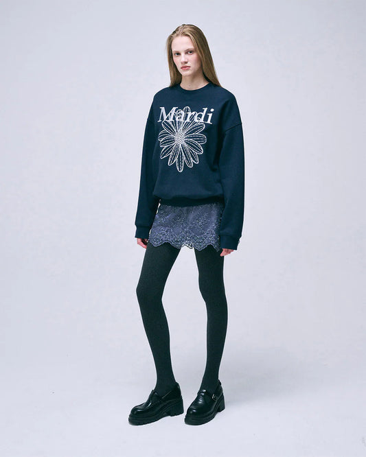 SWEATSHIRT FLOWERMARDI NEEDLEWORK-NAVY LIGHTGREY