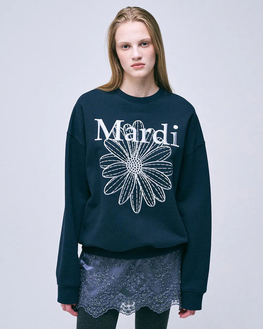 SWEATSHIRT FLOWERMARDI NEEDLEWORK-NAVY LIGHTGREY