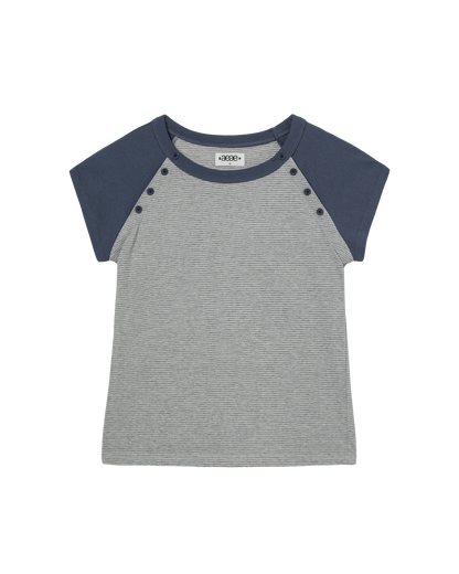 STRIPE BUTTON RAGLAN TEE