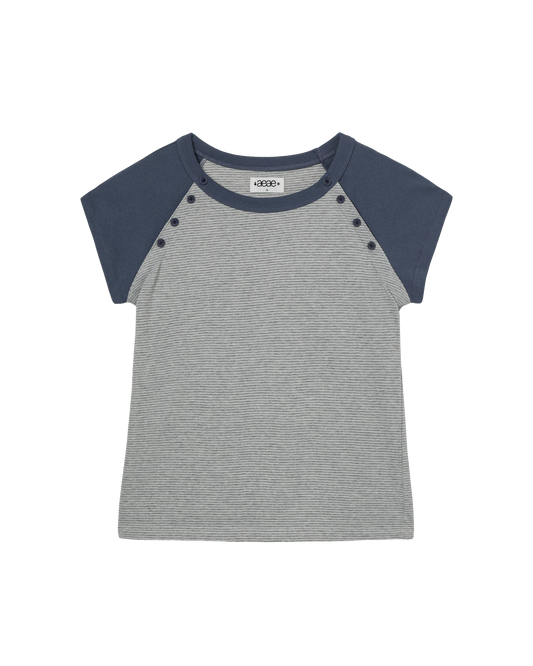 STRIPE BUTTON RAGLAN TEE