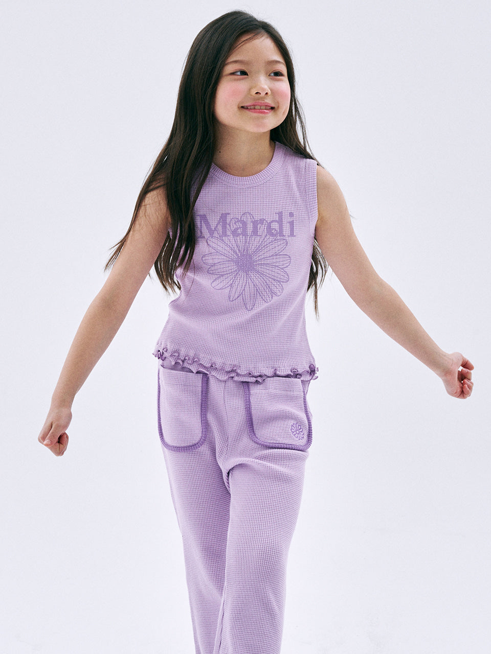 KIDS WAFFLE SLEEVELESS FLOWERMARDI FRILL