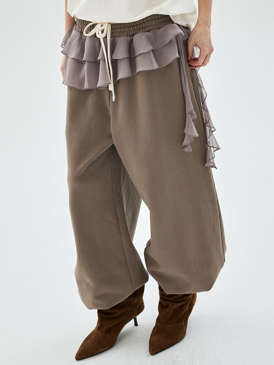 CHIFFON LAYERED JOGGER PANTS FRILL