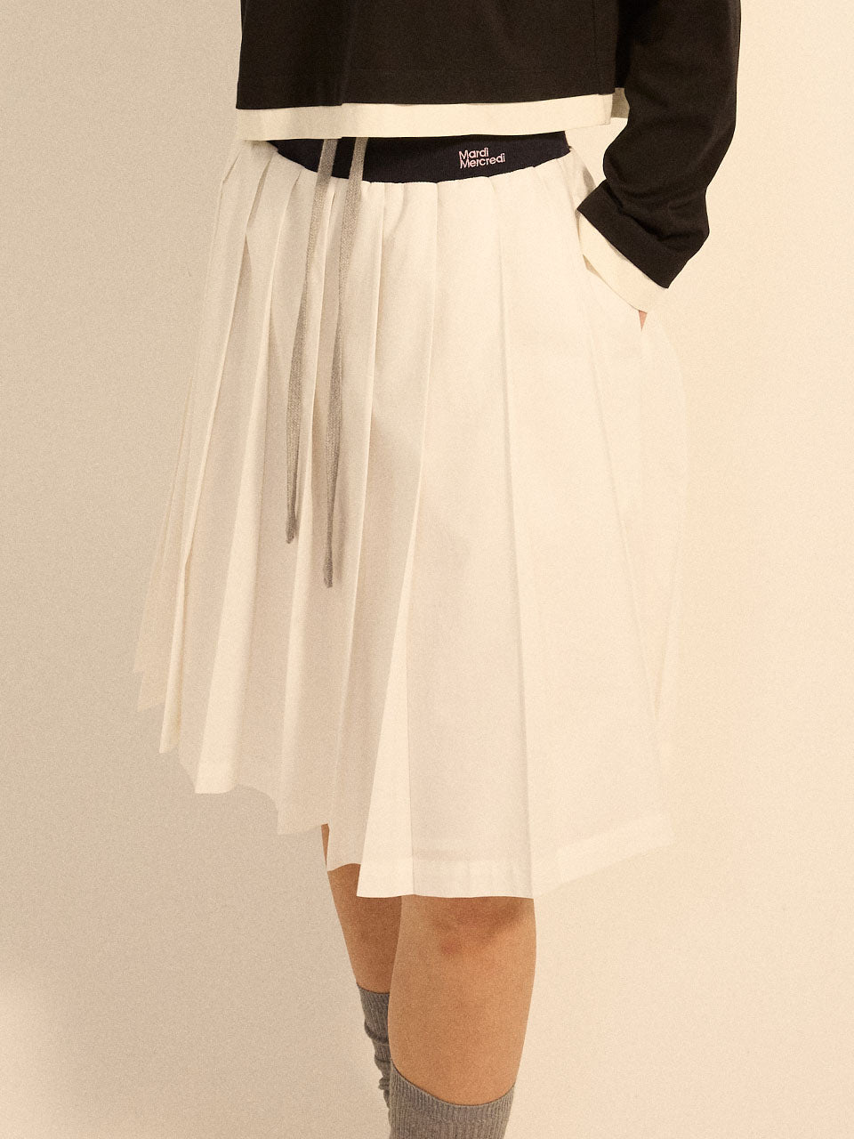 COTTON PLEATED MIDI SKIRT