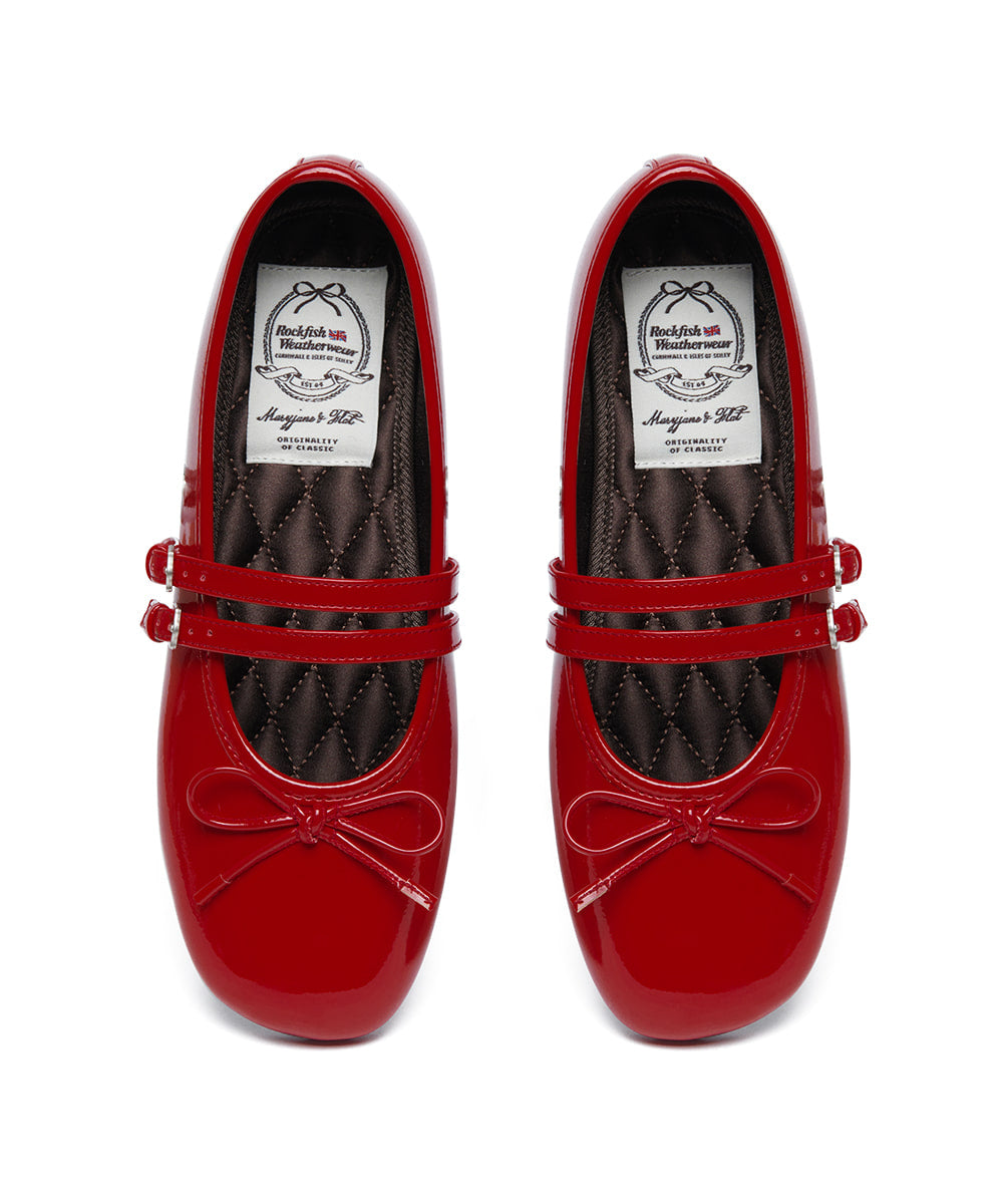 SQUARE TOE TWO STRAP MARYJANES(ENAMEL)-RED