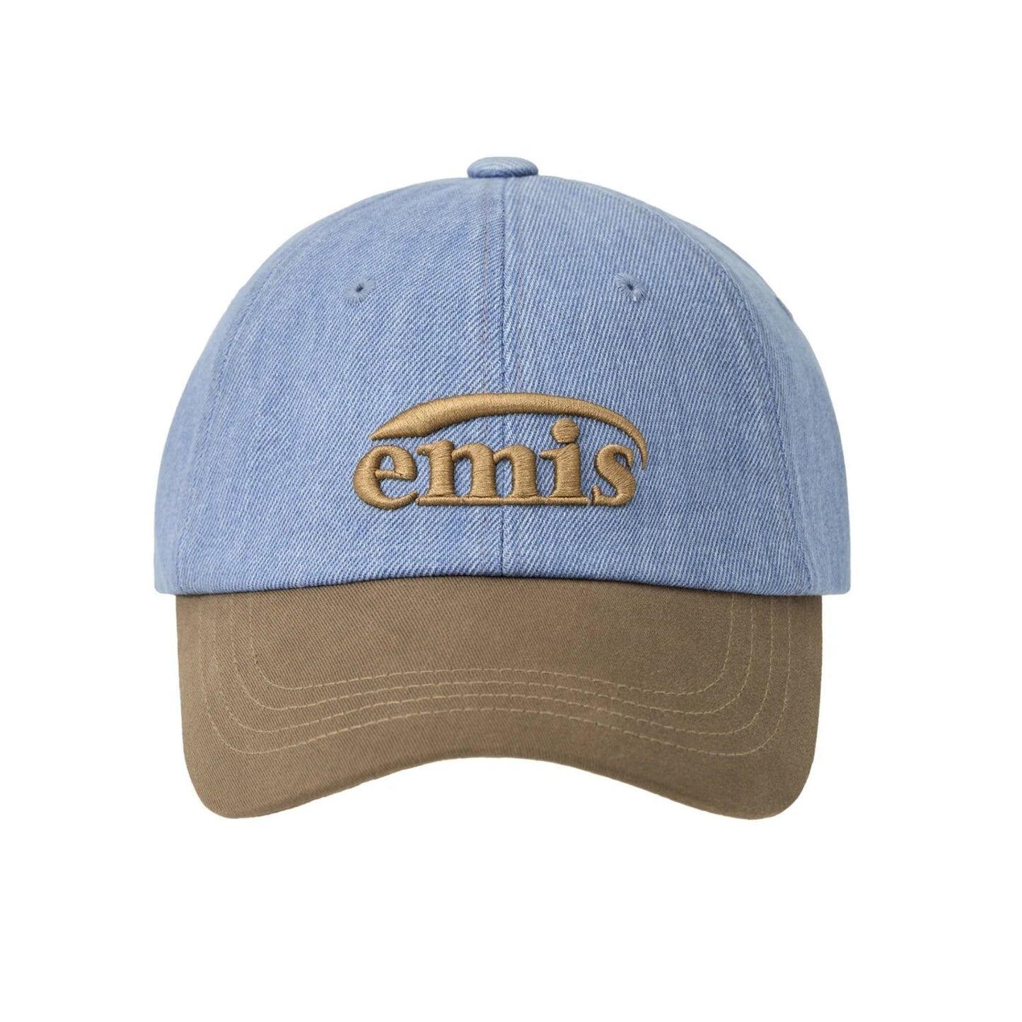 WASHED DENIM BALL CAP-LIGHT BLUE DENIM/BROWN