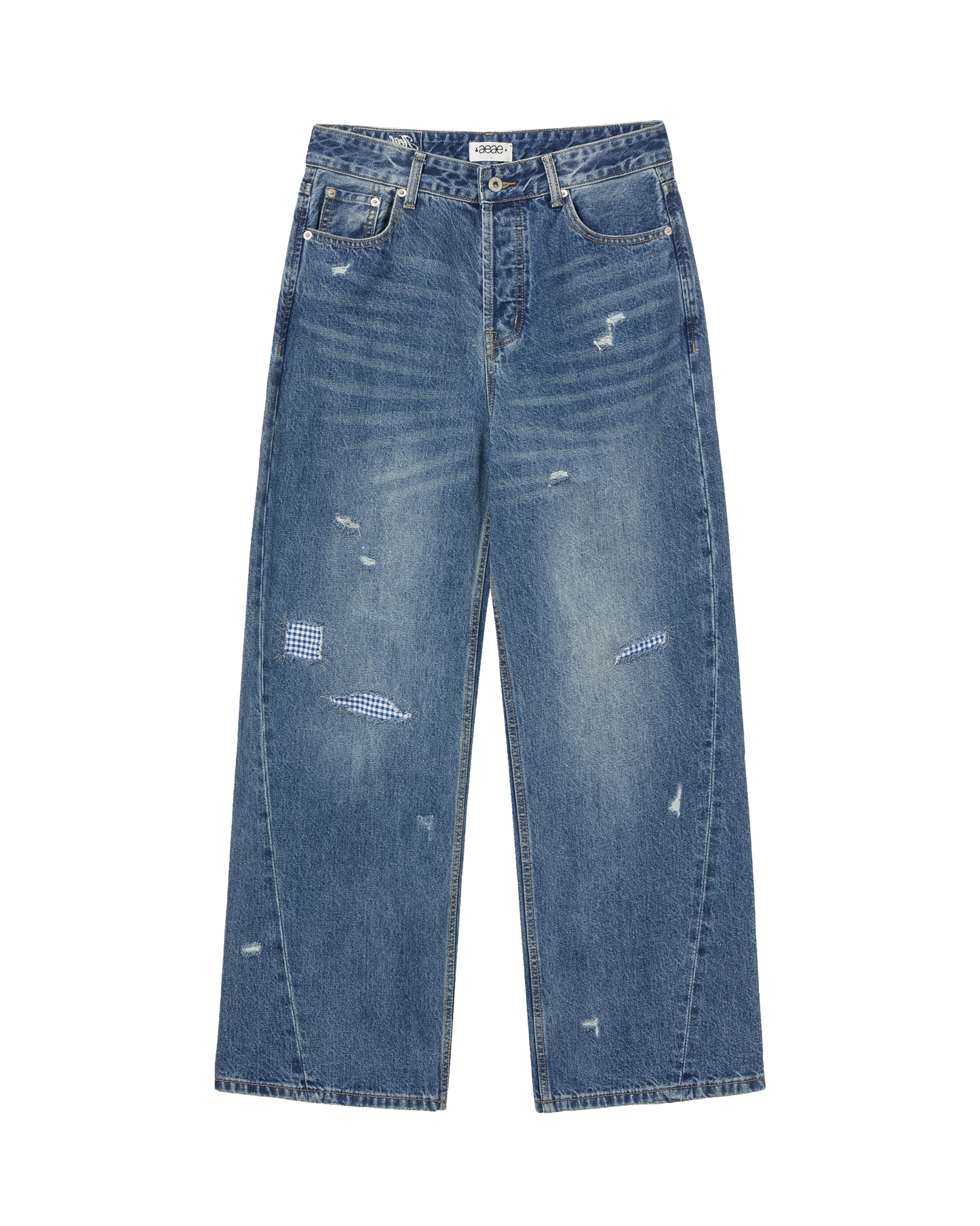 CHECK PATCHWORK DENIM PANTS