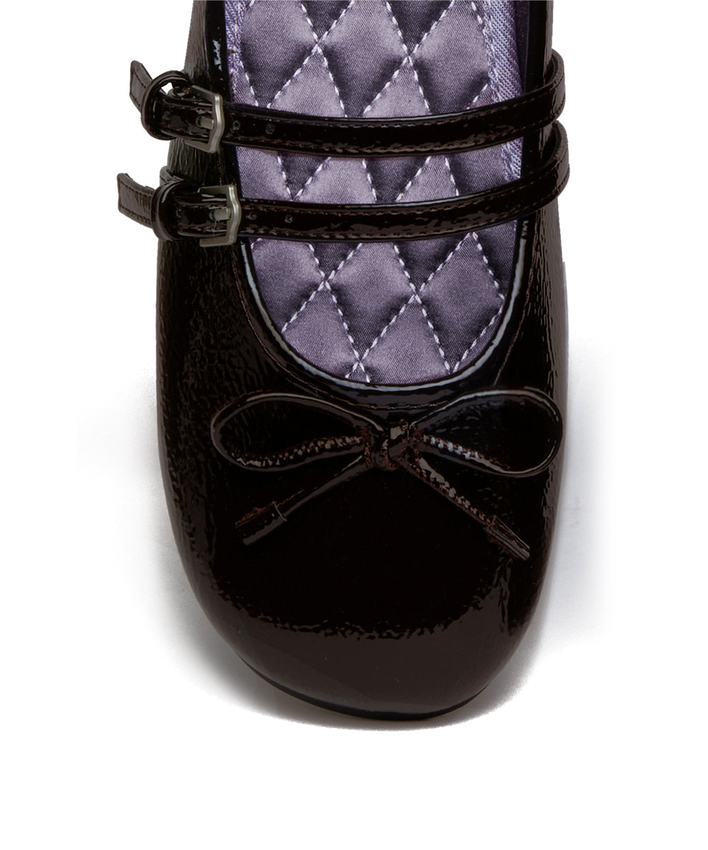 SQUARE TOE TWO STRAP MARYJANES(ENAMEL)-BROWN