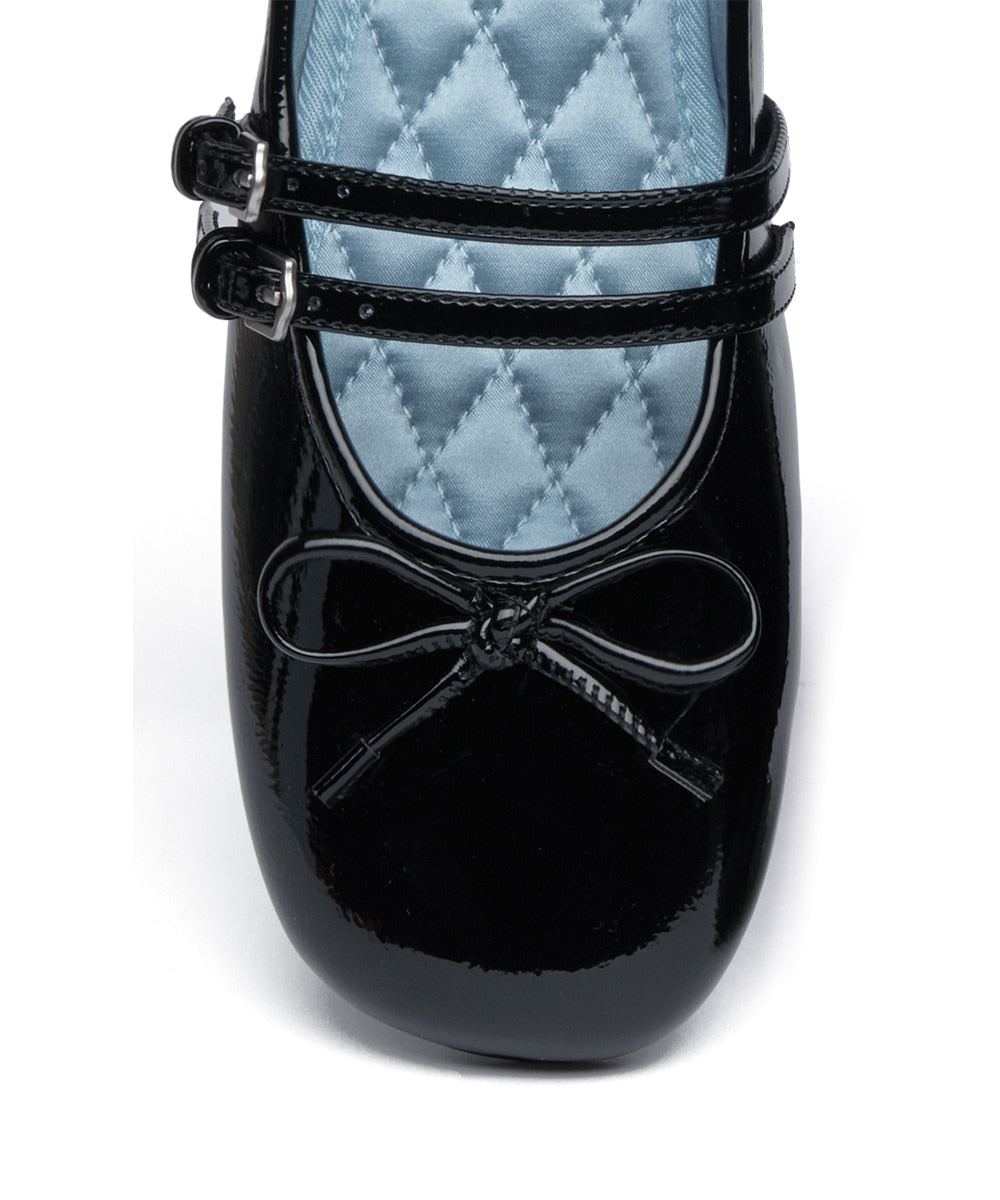SQUARE TOE TWO STRAP MARYJANES(ENAMEL)-BLACK