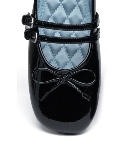 SQUARE TOE TWO STRAP MARYJANES(ENAMEL)-BLACK